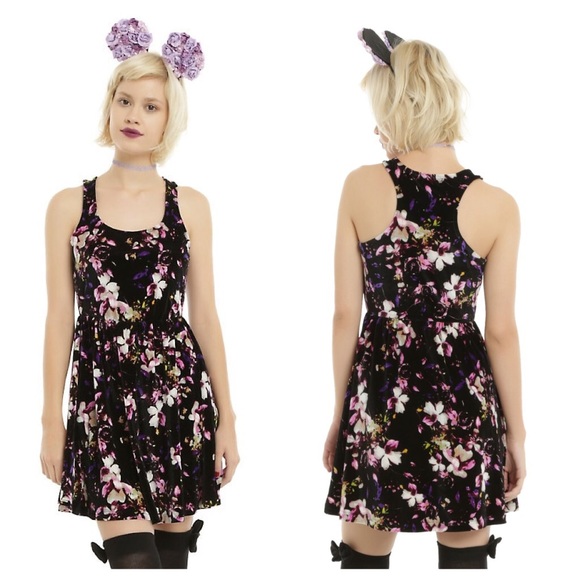 Hot Topic Velvet Floral Rose Tank Swing Dress M - Picture 1 of 2